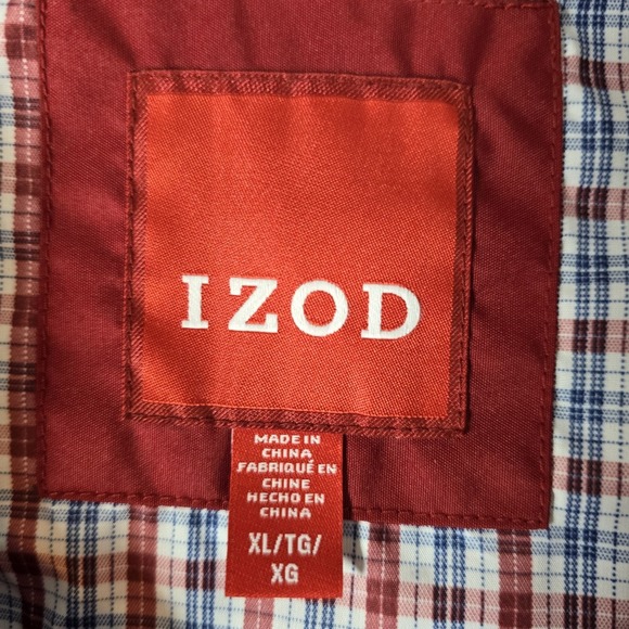 IZOD Windbreaker Jacket‎ Mens XL Red Full Zip Lightweight Golf Plaid Lining - Picture 3 of 16